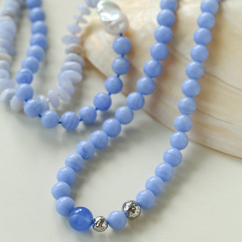 Blue Lace Agate Beaded Necklace