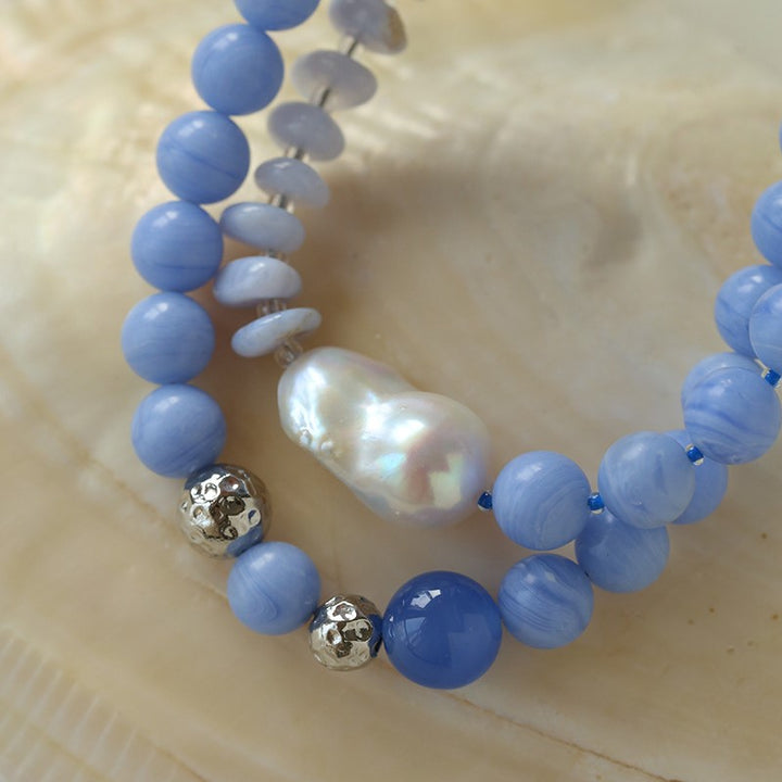 Blue Lace Agate Beaded Necklace