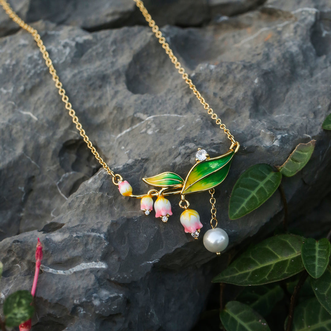 Enamel Lily Of The Valley Pearl Necklace