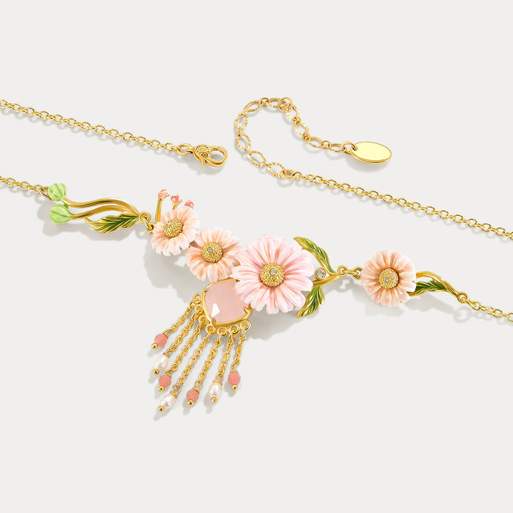 Rose Quartz Daisy Necklace