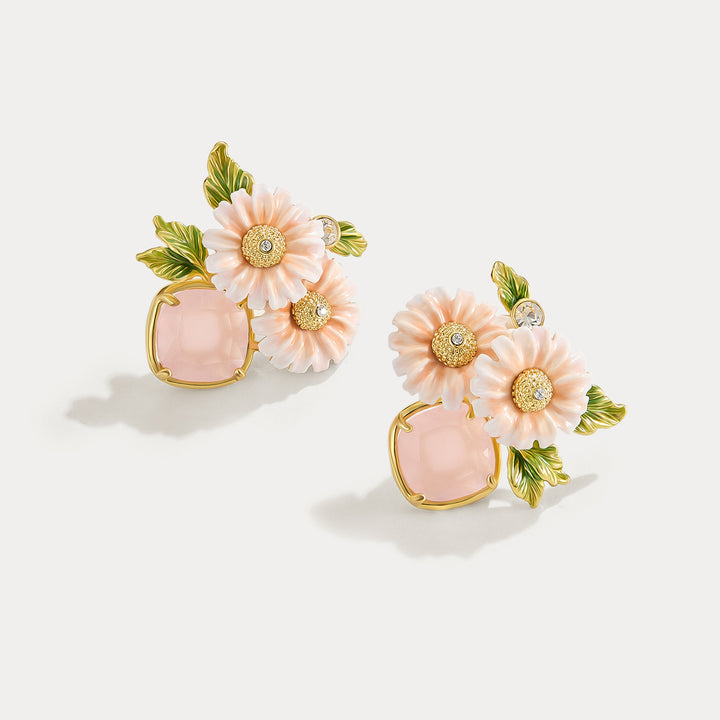 Rose Quartz Daisy Earrings