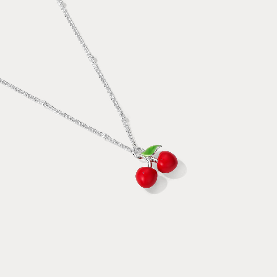 Silver Cherry Necklace Summer Jewelry Gift for Her