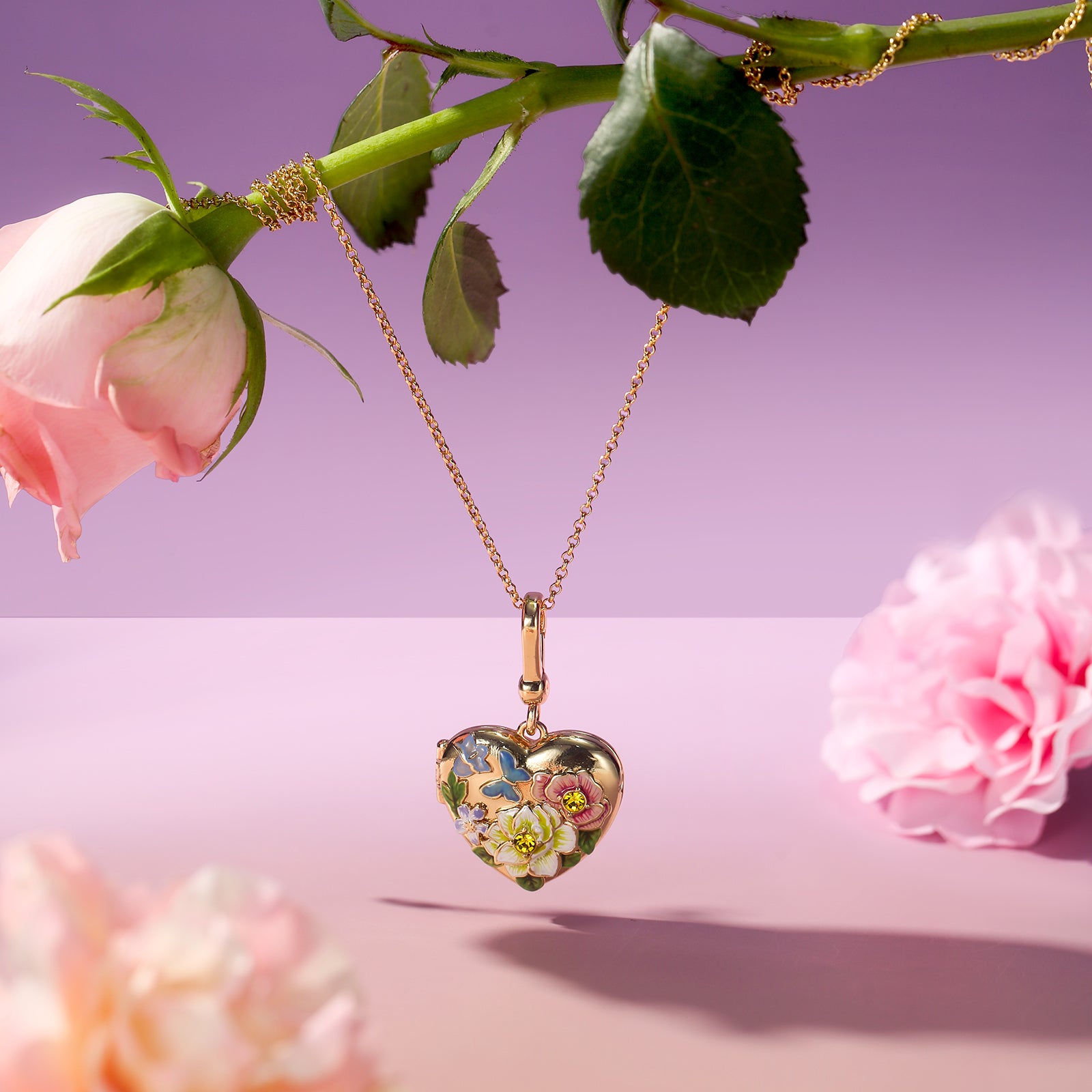 Delicate Flower Heart Locket Necklace