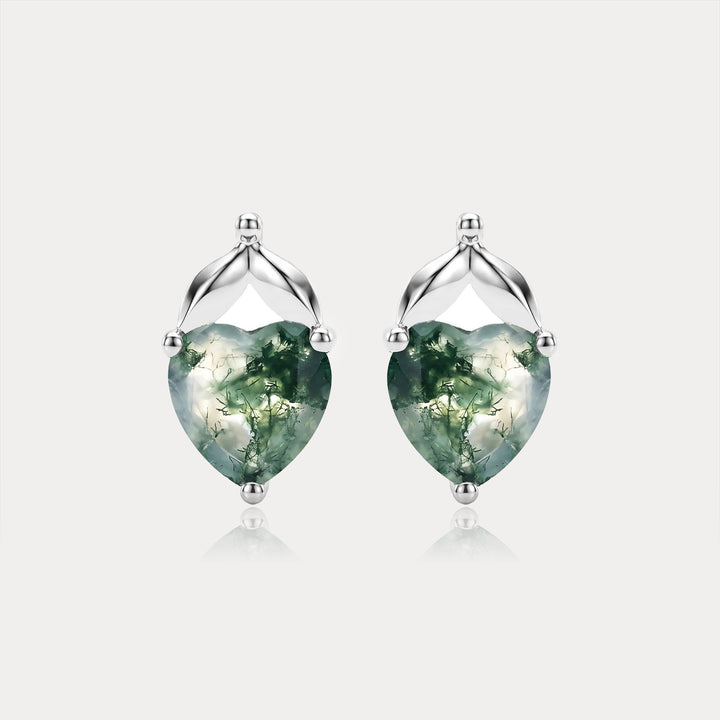 Moss Agate Heart Earrings