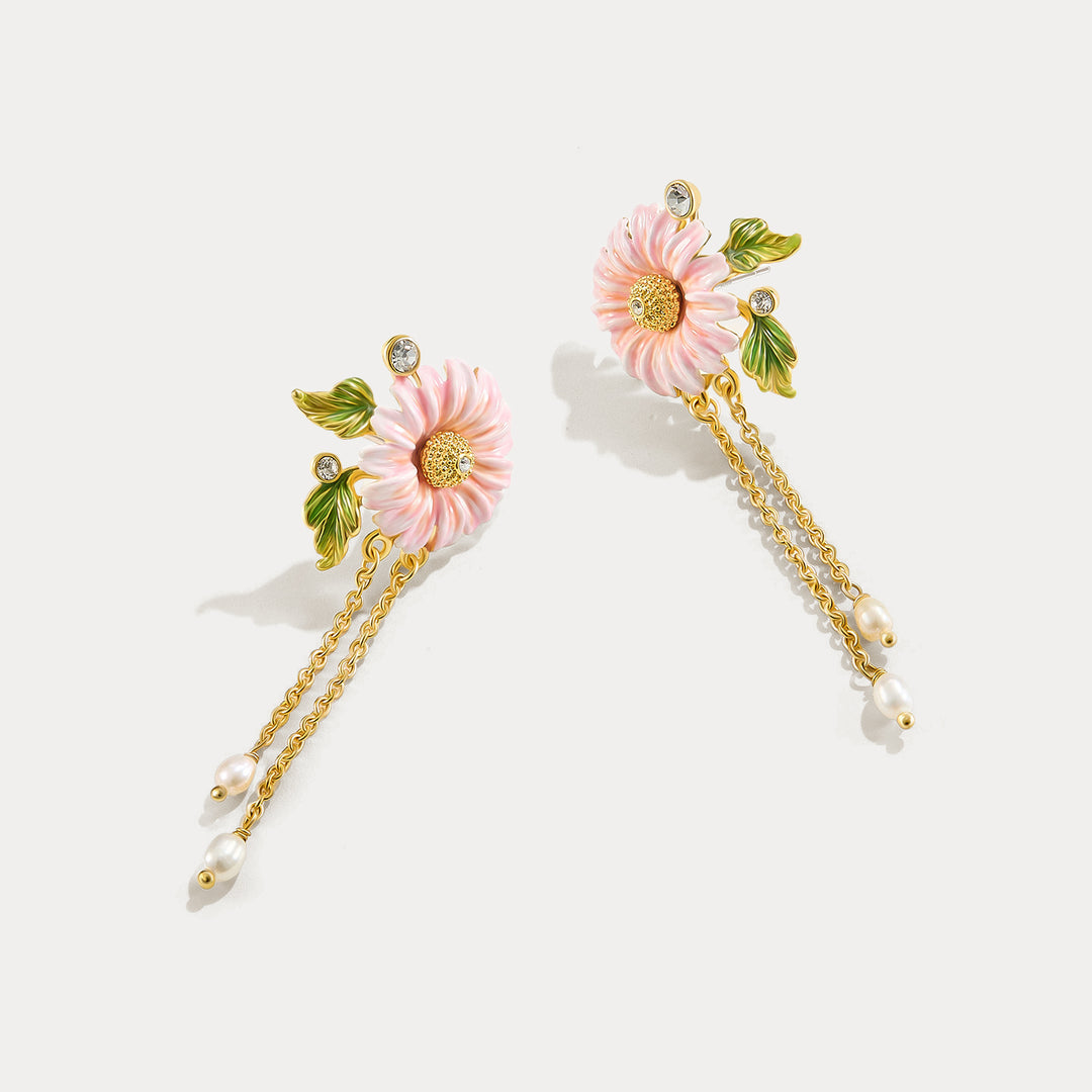 Pink Daisy Dangle Earrings