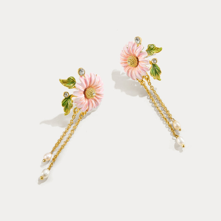 Pink Daisy Dangle Earrings