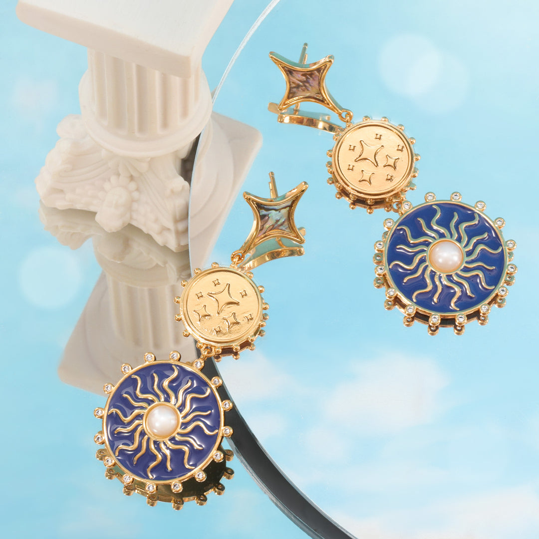 Selenichast Blue Celestial Disc Earrings