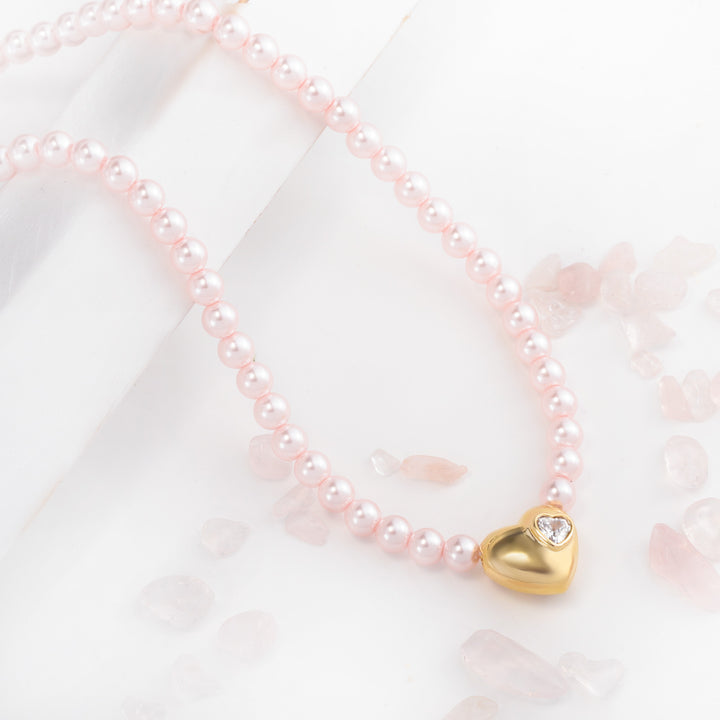 Heart Pink Pearl Necklace