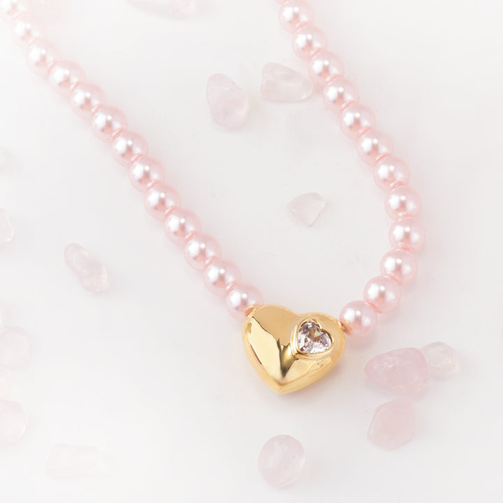 Selenichast Heart Pink Pearl Necklace