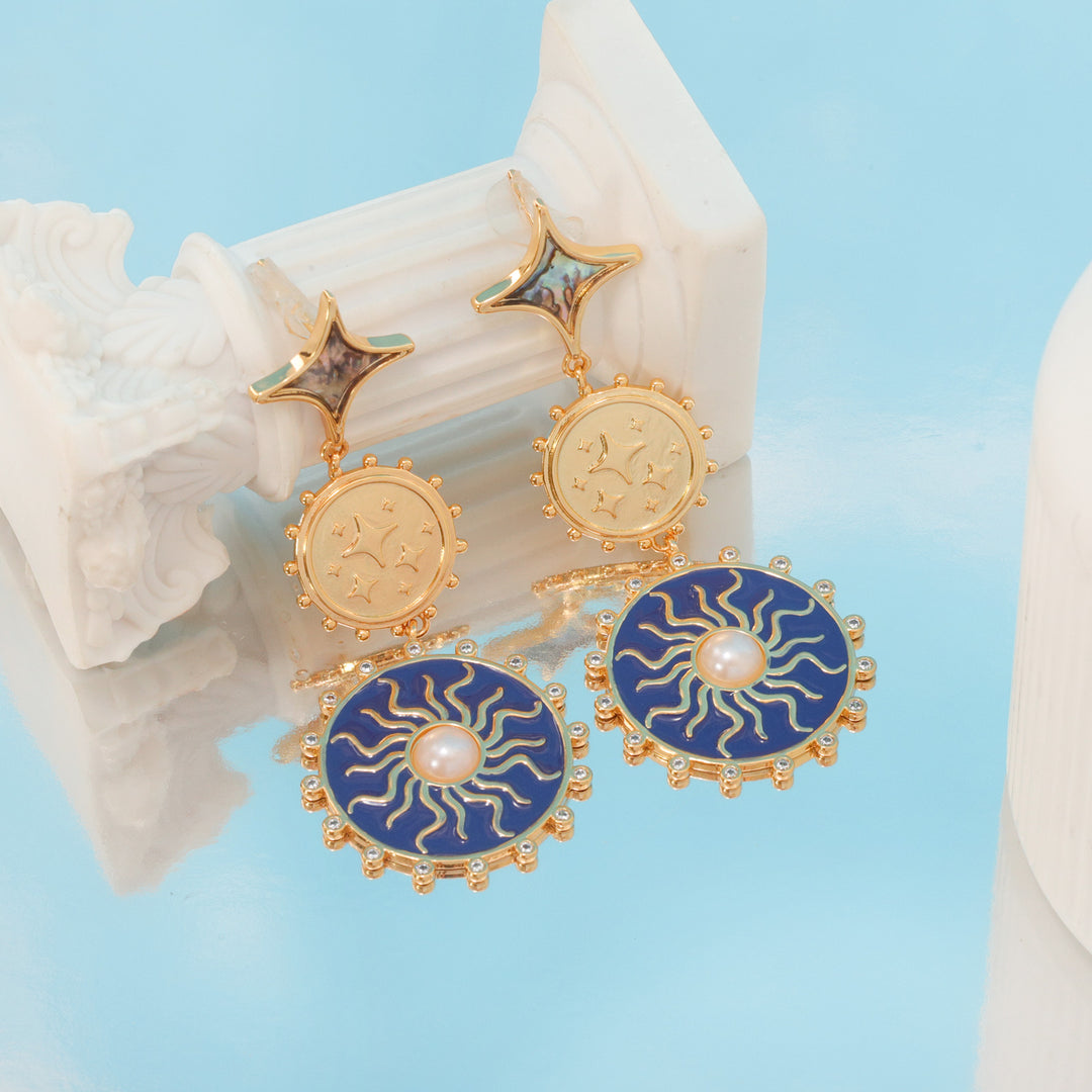 Selenichast Blue Celestial Disc Earrings