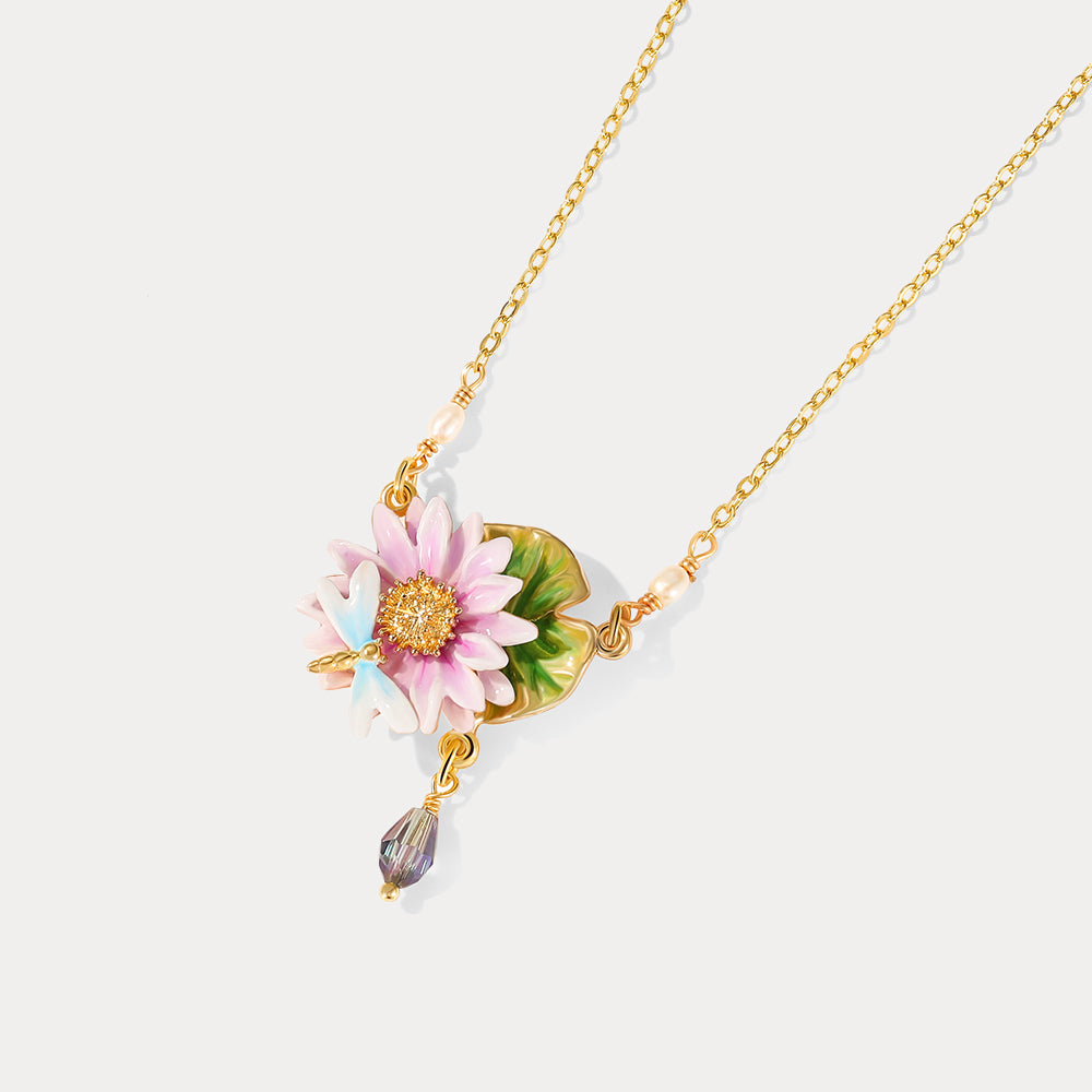 Lotus Flower Dragonfly Necklace