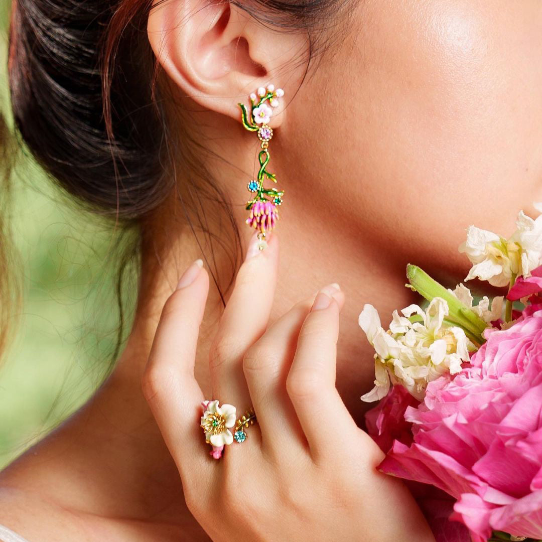 Raspberry & Lily of the Valley Ring Earrings