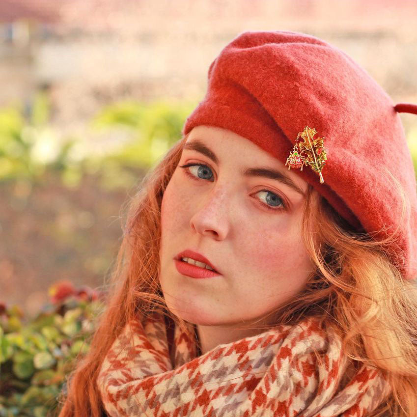 Ladybug Leaf Winter Brooch