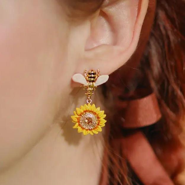 Boucles d'oreilles de tournesol et d'abeilles