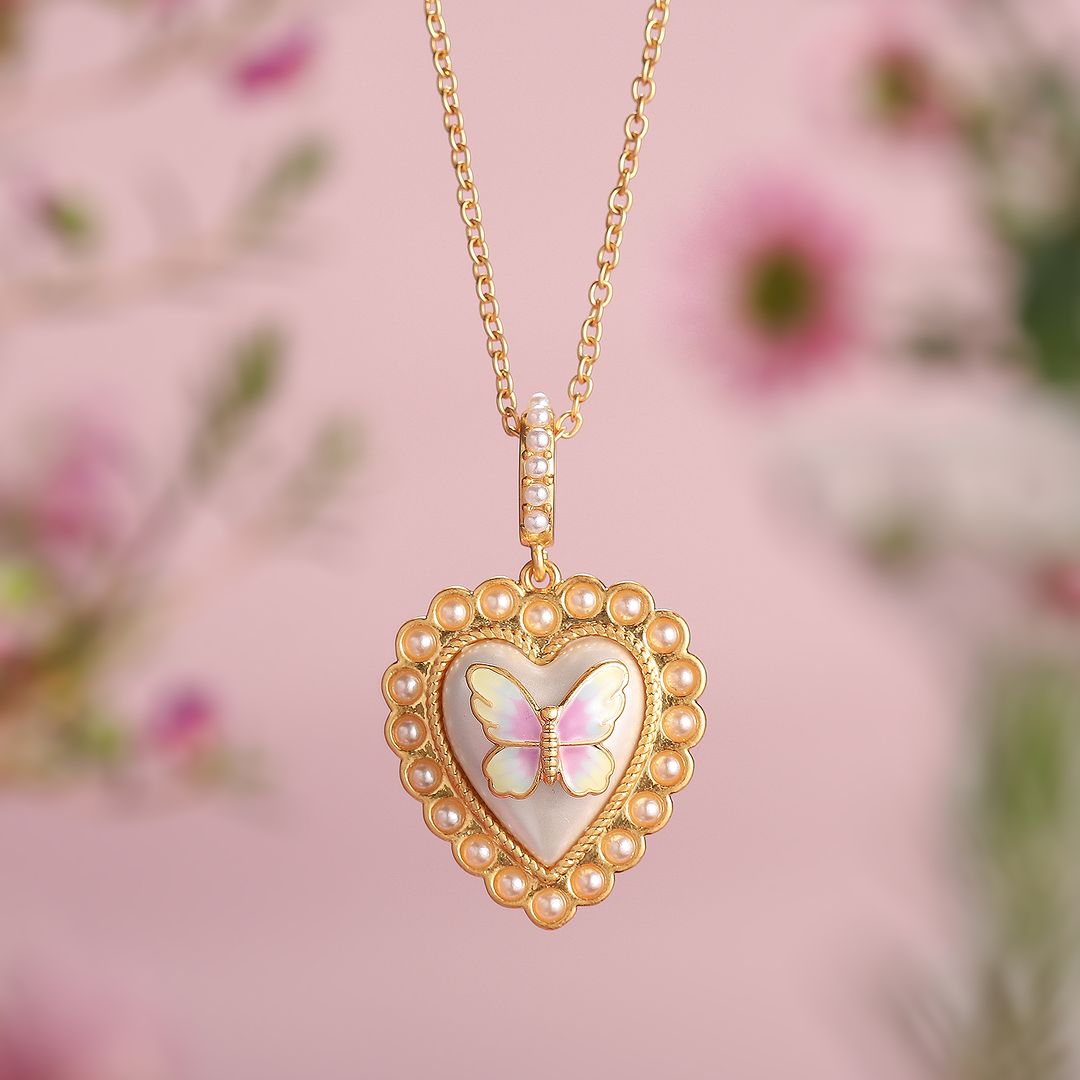 Pink Butterfly Heart Necklace