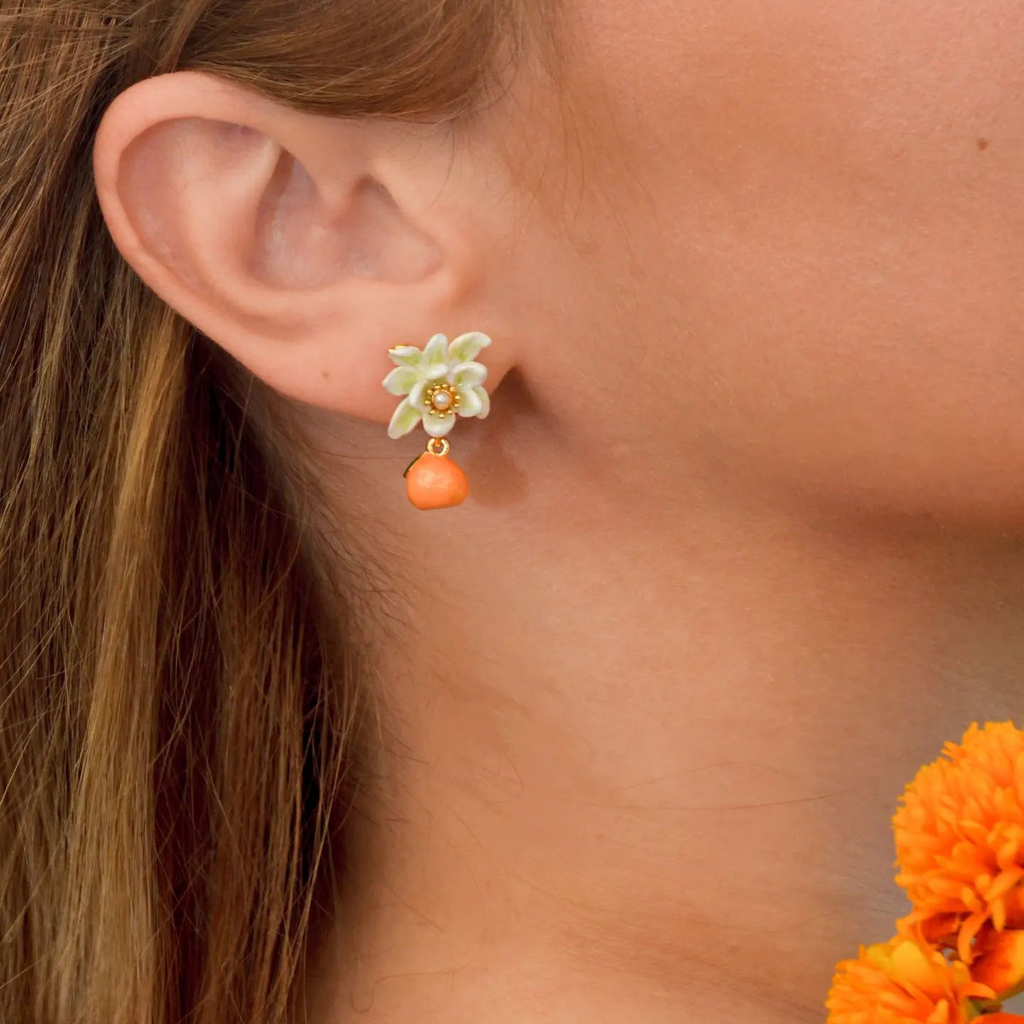 Orange Diamond Stud Earrings