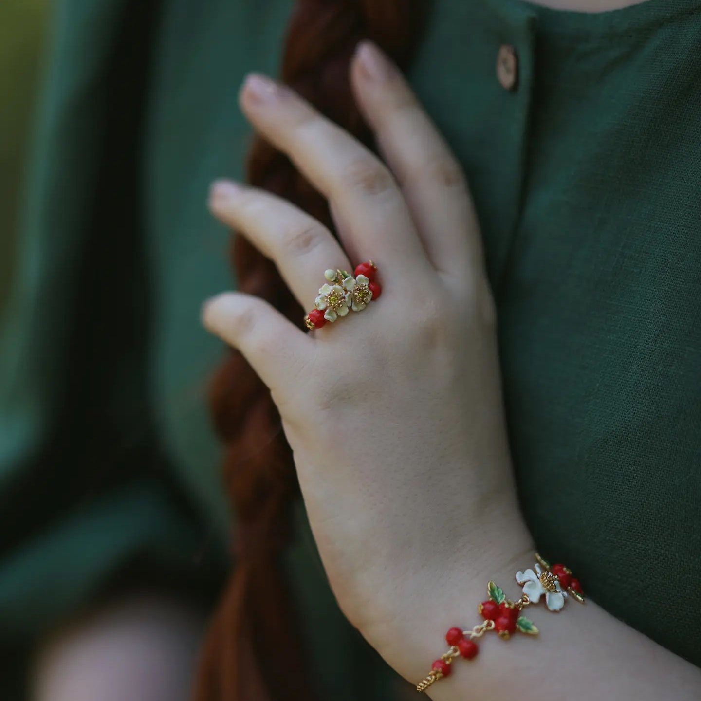 Selenichast Cranberry Flowers Ring For Women, Enamel Flower Ring ...