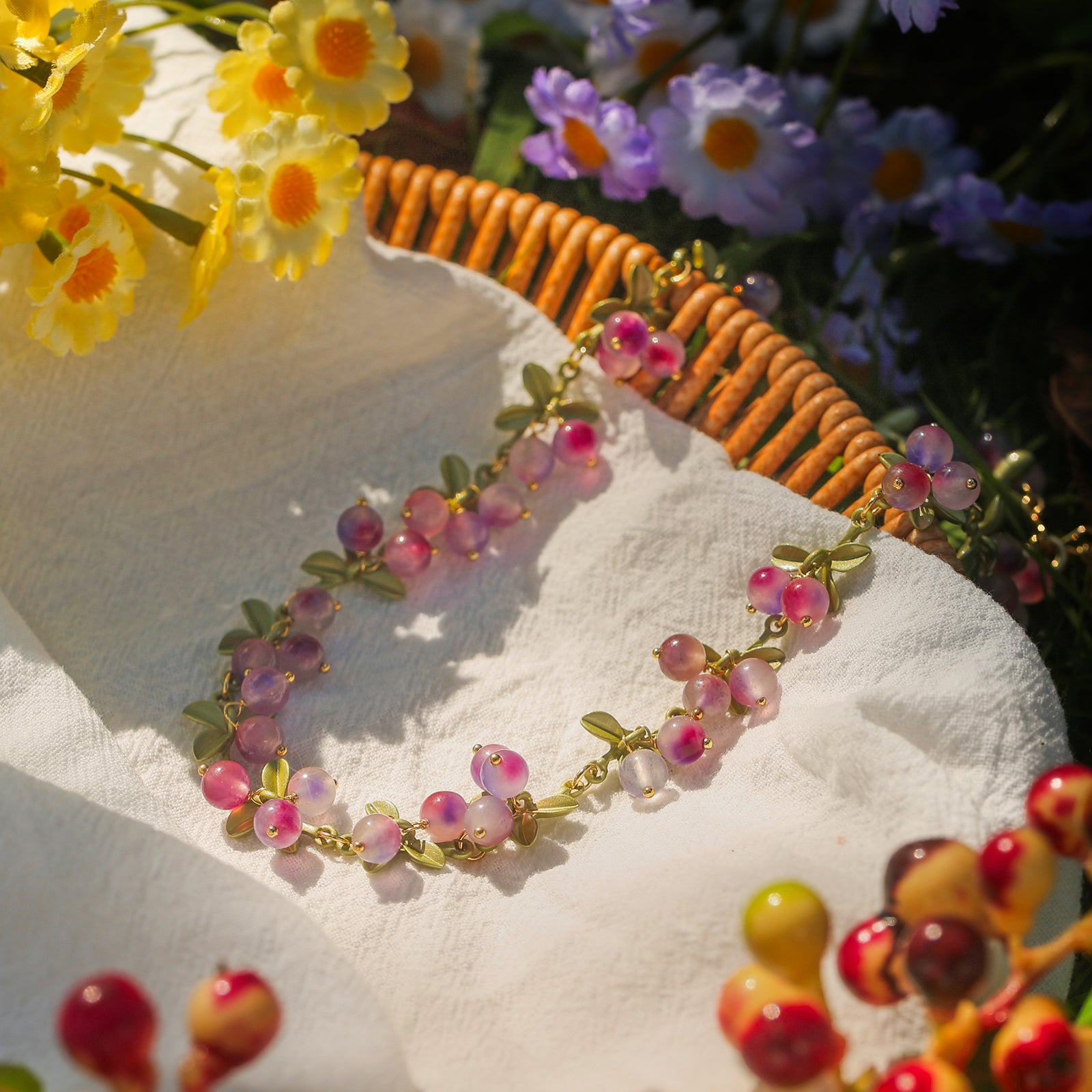 Selenichast Purple Berry Necklace For Women, Nature Stone