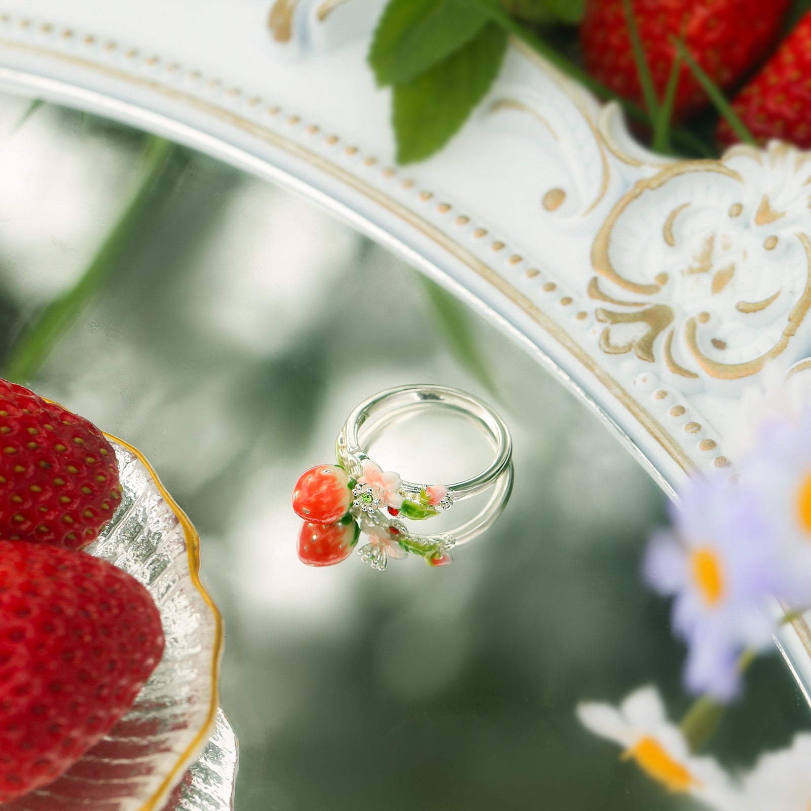 Strawberry Flower Silver Ring