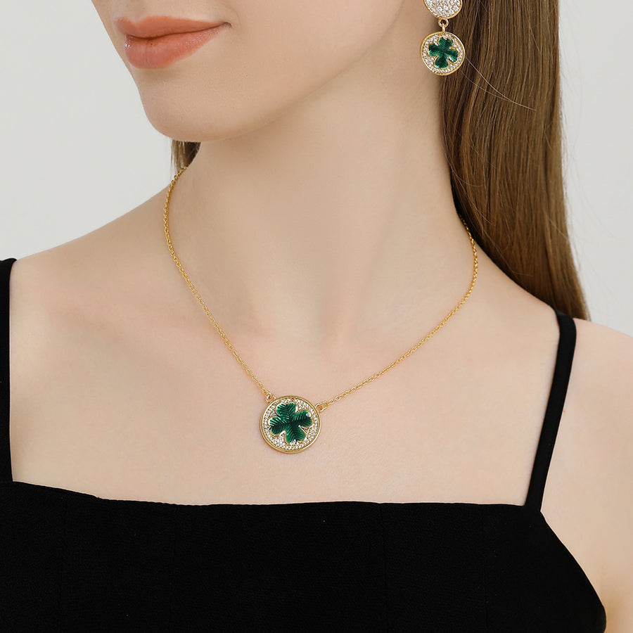 Four leaf Clover Coin Diamond Necklace