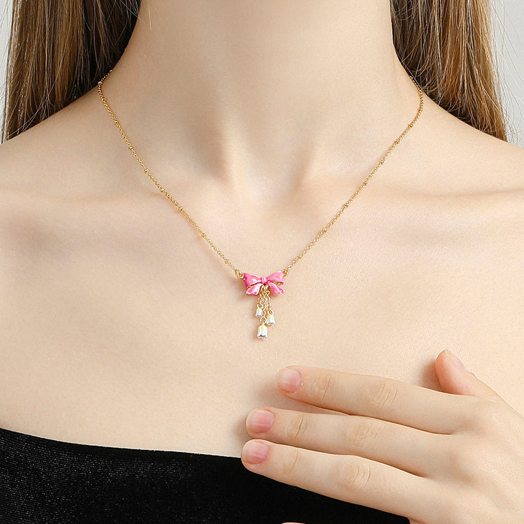 Enamel Lily Of The Valley Bowknot Necklace