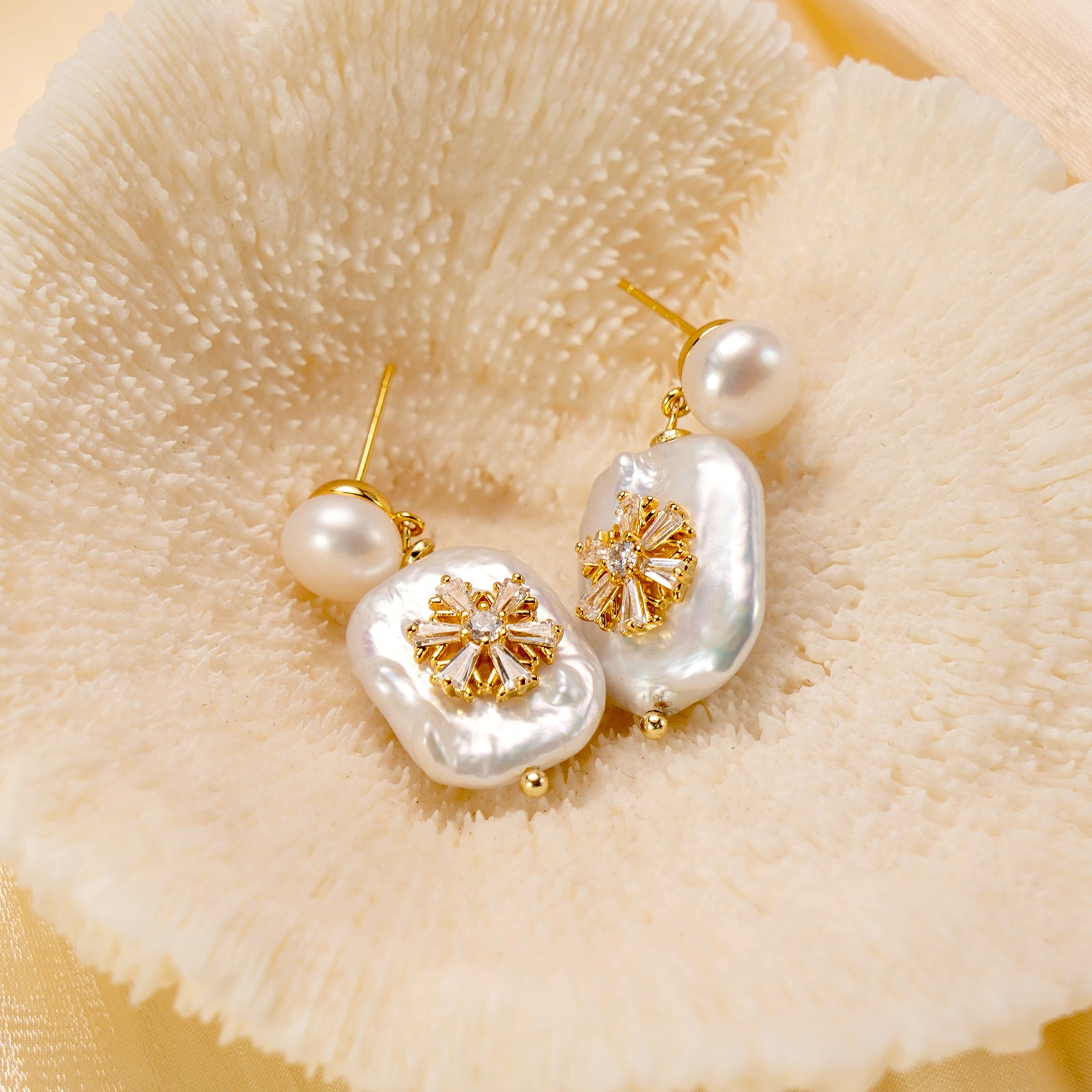 Baroque Pearl Snowflake Earrings