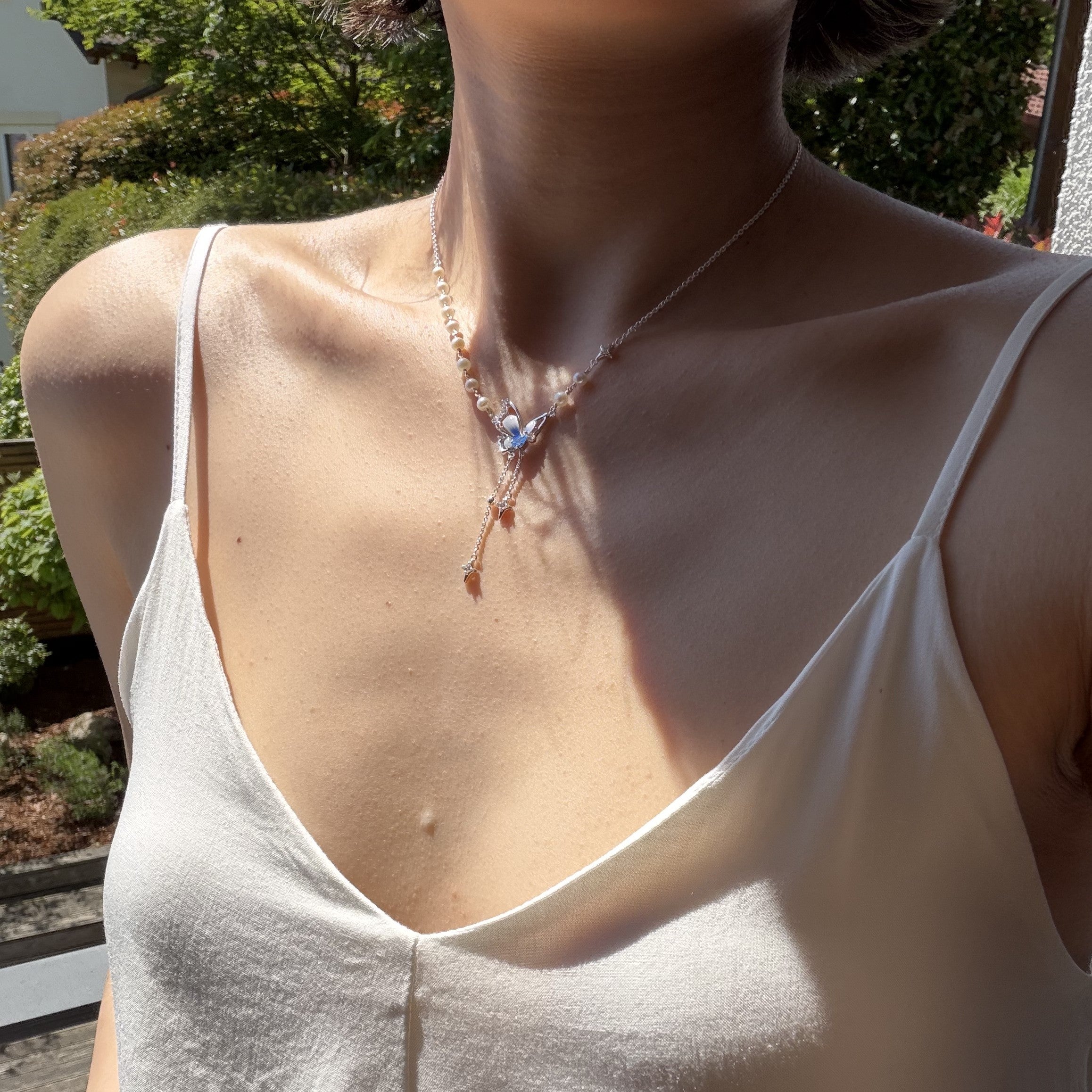 Selenichast Silver Butterfly Pearl Pandent Necklace