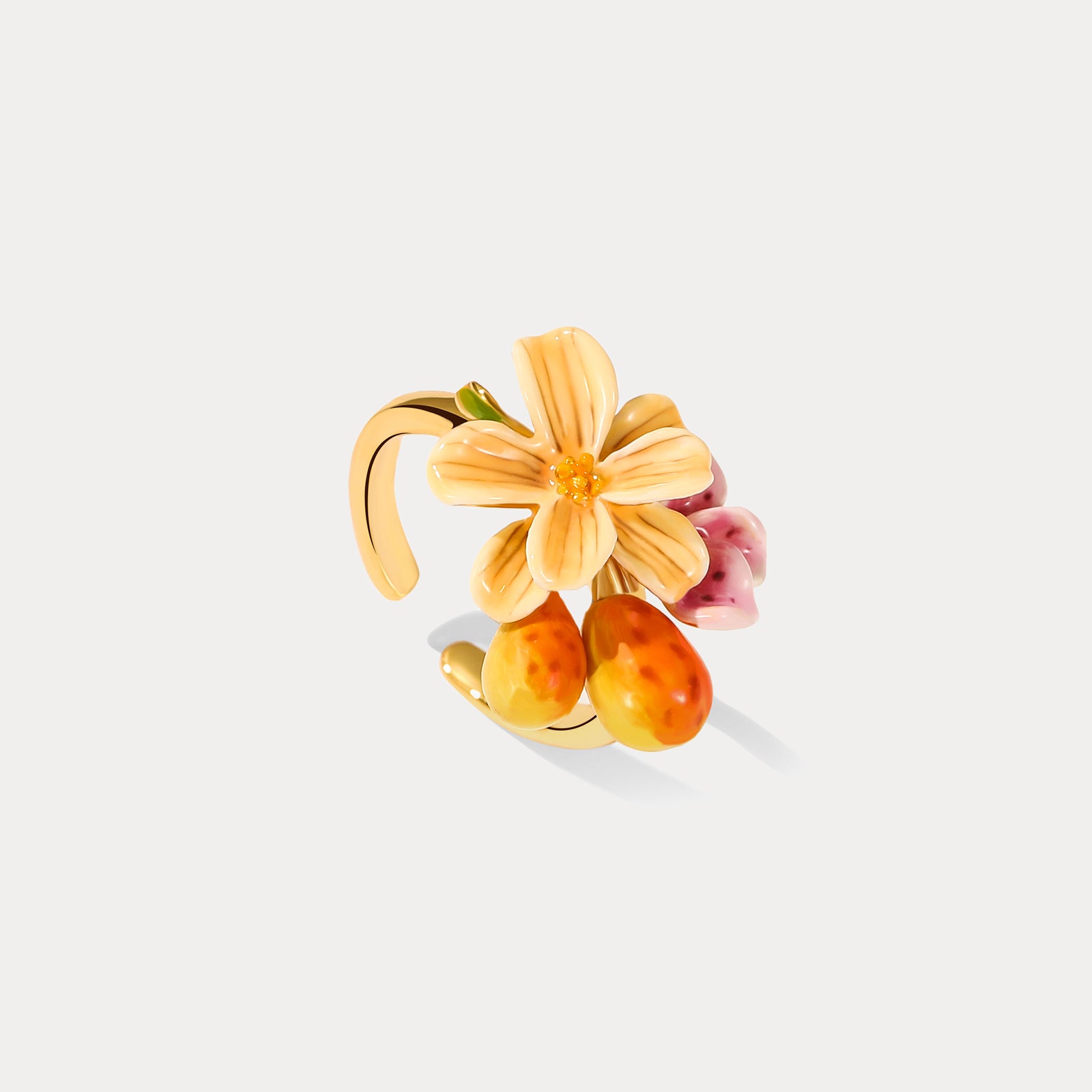 Sweet Pear Flower Enamel Ring Valentines Day Gift for Her