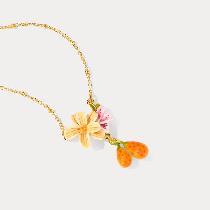 Sweet Pear Flower Enamel Necklace Gift for Mom
