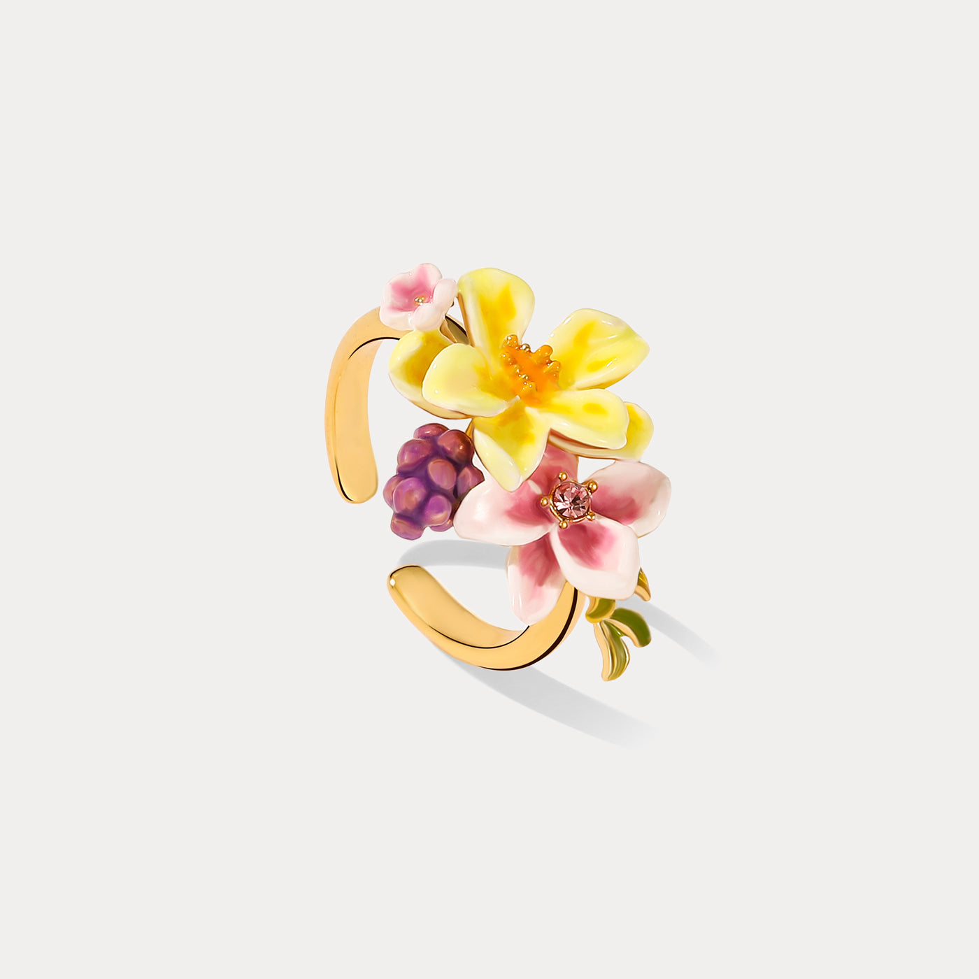 Sweet Grape Flower Enamel Ring Anniversary Jewelry Gift for Her