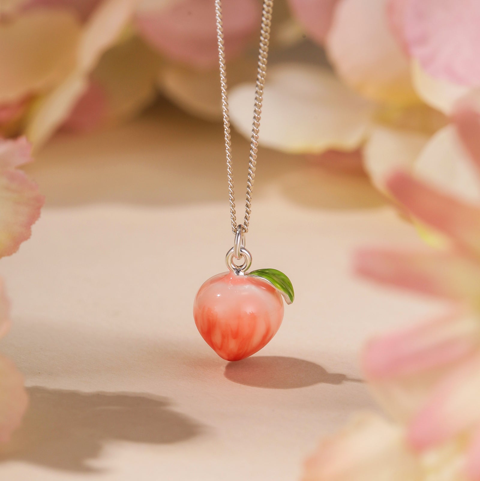Selenichast Sterling Silver Peach Pendant Necklace Fruit Jewelry