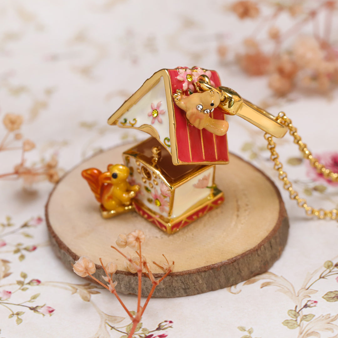 Squirrel Hut Locket Necklace