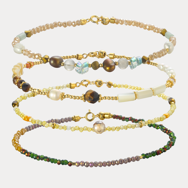 Colorful Natural Stone Beaded Anklet Set