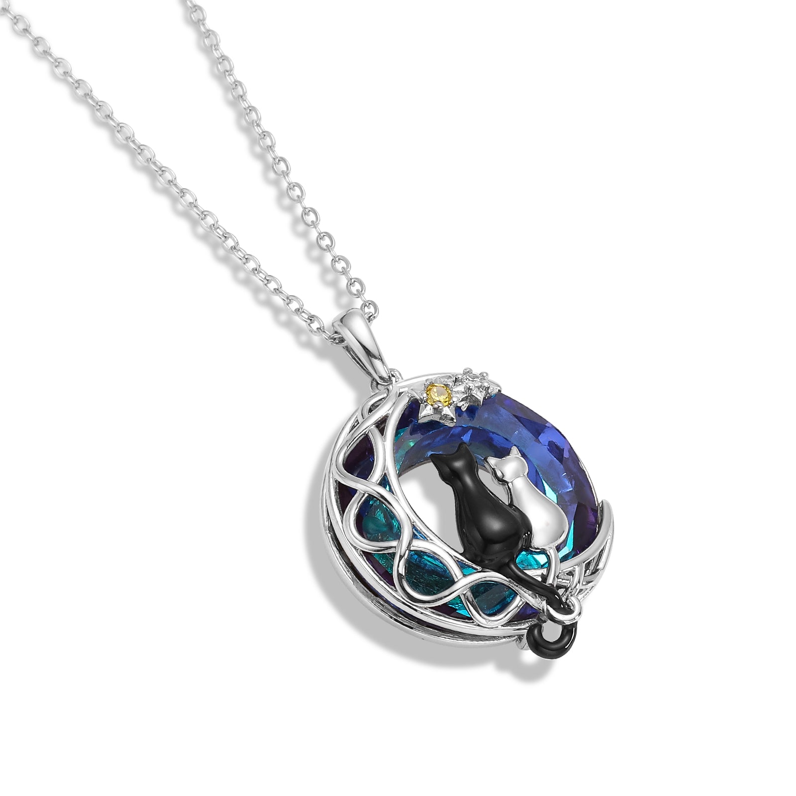 Cat on the Moon Crystal Necklace