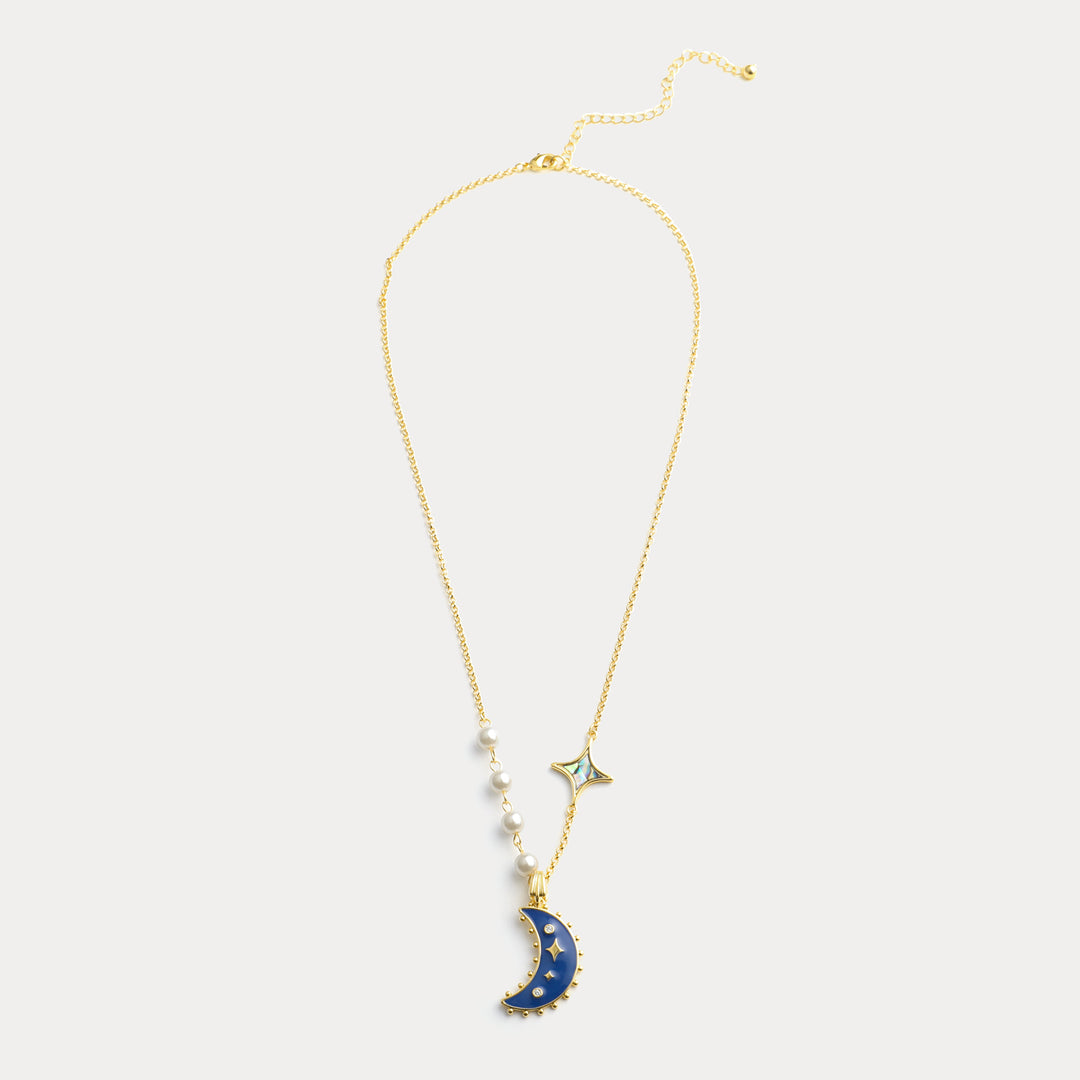 Blue Crescent Moon Necklace