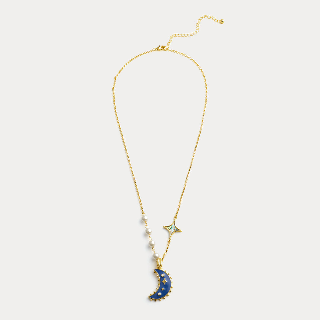 Selenichast Blue Crescent Moon Necklace