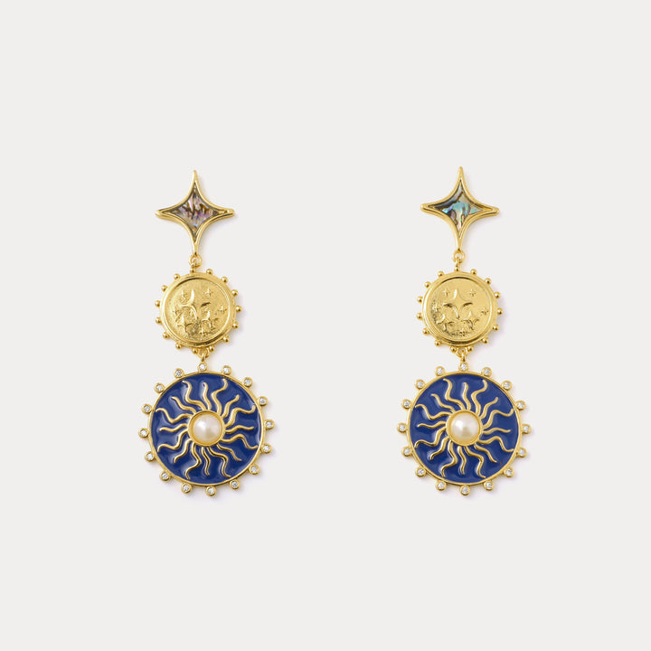 Blue Celestial Disc Earrings