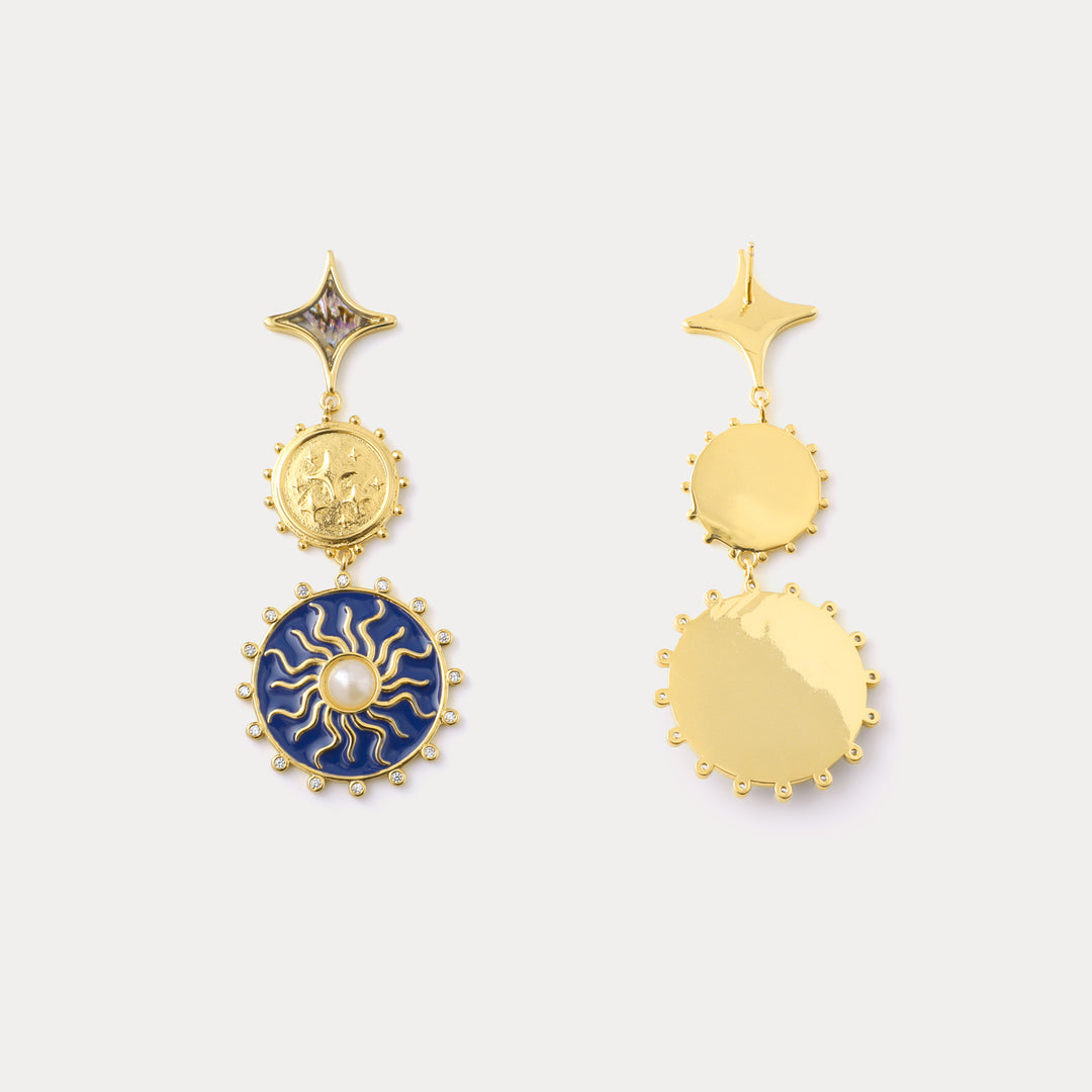 Blue Celestial Disc Earrings