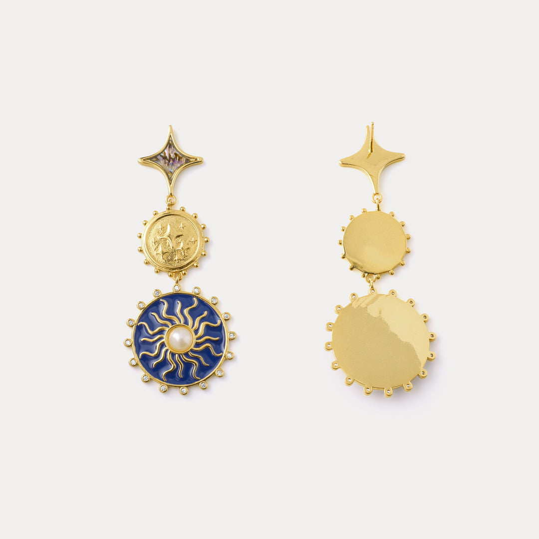 Selenichast Blue Celestial Disc Earrings