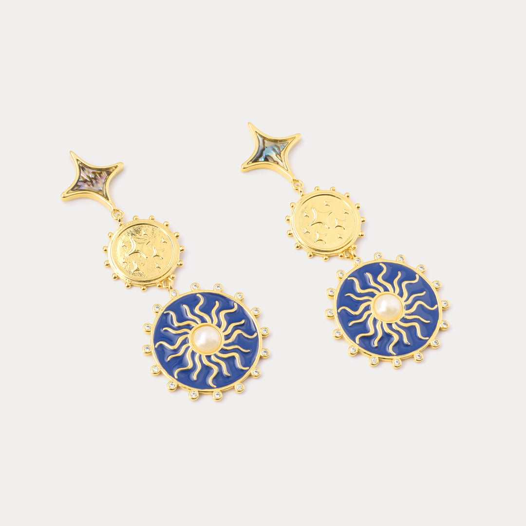 Blue Celestial Disc Earrings