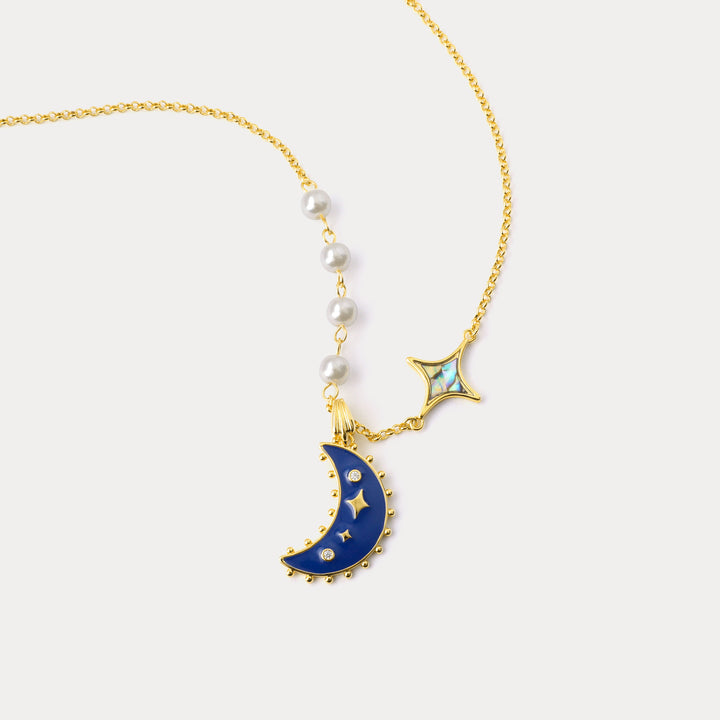 Blue Crescent Moon Necklace