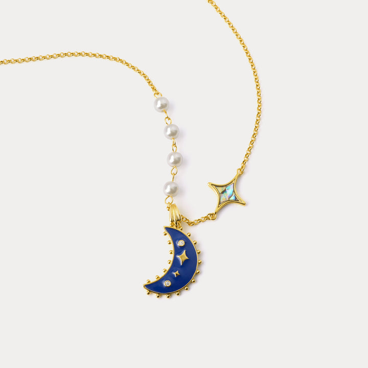 Blue Crescent Moon Necklace