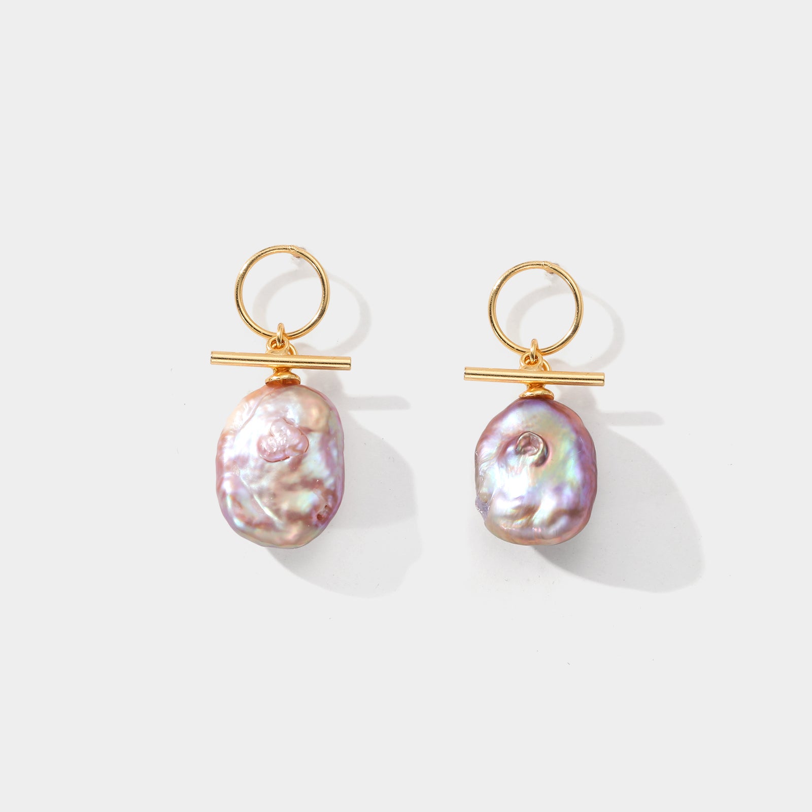 Selenichast 18K Gold Vintage Baroque Pearl Earrings Fine Jewelry