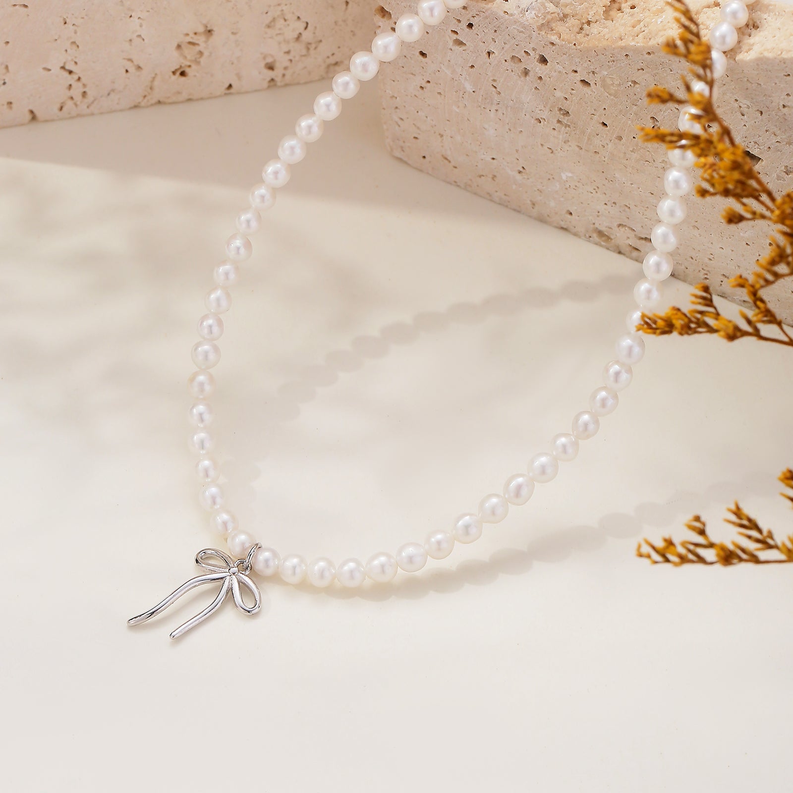 Pearl Bow Necklace Gift 