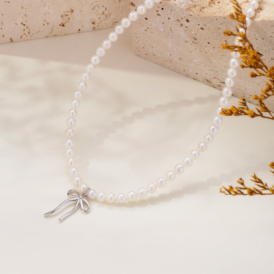 Pearl Bow Necklace Gift 