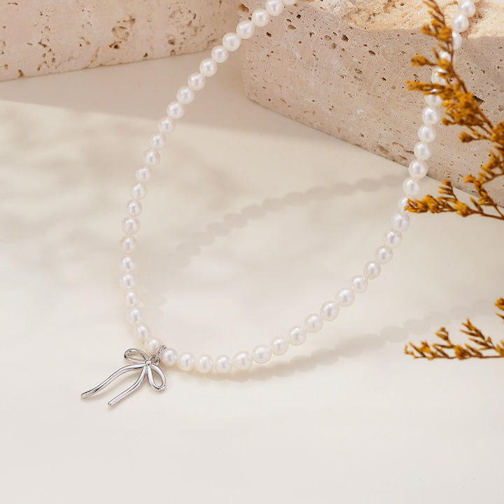 Pearl Bow Necklace Gift 
