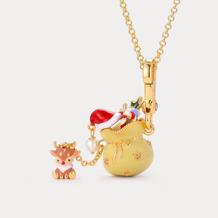 Cute Christmas Reindeer Gift Bag Necklace