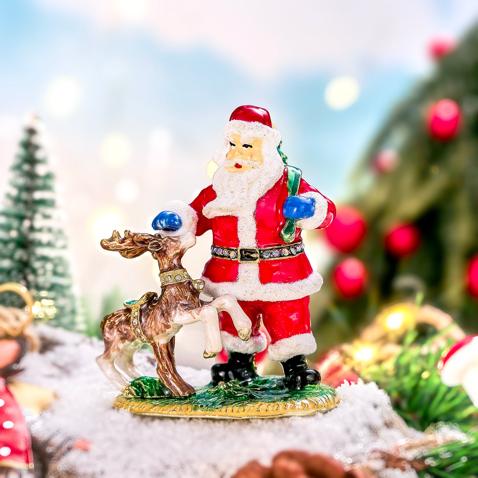 Christmas Santa Reindeer Trinket Box Gift