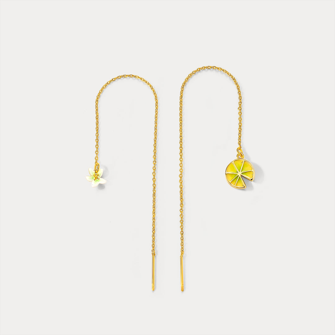 Selenichast Lemon Flower Threader Earrings