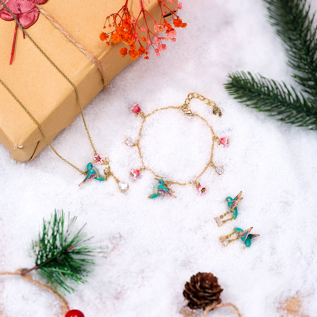 Selenichast Hummingbird Flower Jewelry Set with Gift Wrapping